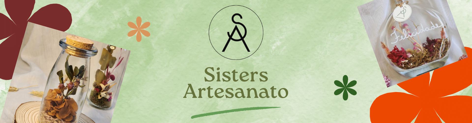 Sisters Artesanato | Artesanatos para Casamentos | Cúpulas | Livro Jardim | Porta Maternidade | Sacolas e Vidros Florais